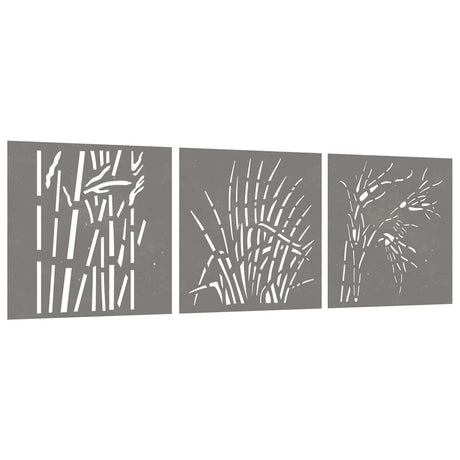 Vidaxxl vægdekoration have 3 stk græsdesign 55x55 cm cortenstål