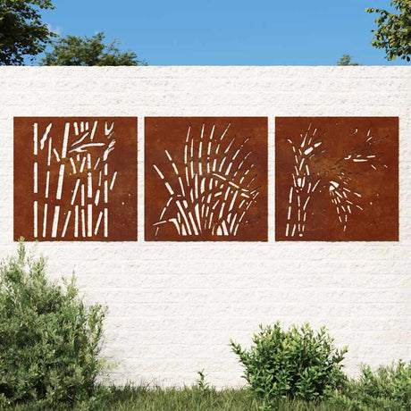 Vidaxxl vægdekoration have 3 stk græsdesign 55x55 cm cortenstål