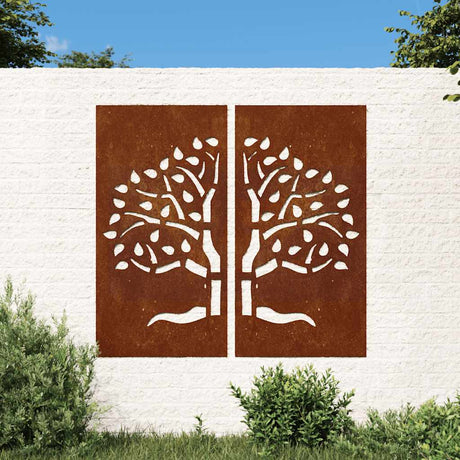 VidaXL vægdekoration have 2 stk trædesign 105x55 cm corten stål