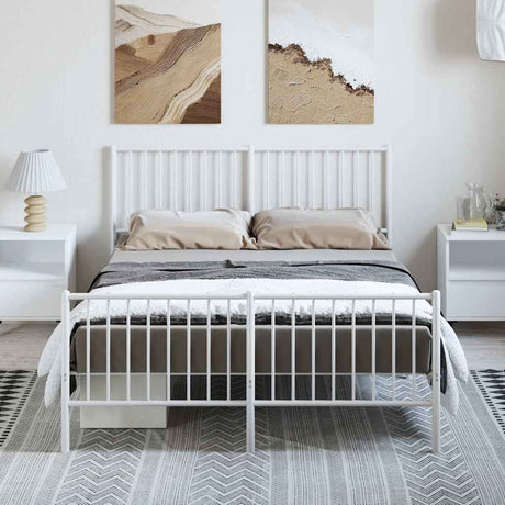 Vidaxl bedframe met hoofd- en voeteneinde metaal wit 135x190 cm