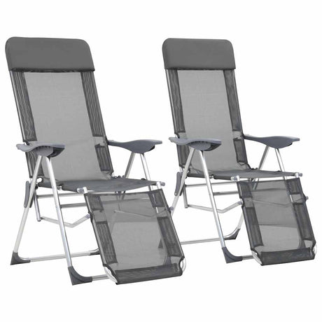 Vidaxl campingstoelen met voetensteun 2 st inklapbaar textileen grijs