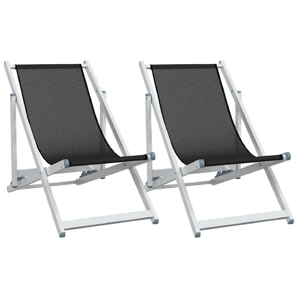 Vidaxl opklapbare stoelen, 2 stuks, zwart aluminium en textilene.