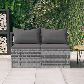 Vidaxl tuinmiddenbank met kussens 2 st poly rattan grijs