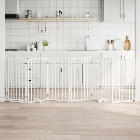 VidaXL hundelåge med dør foldbar 6 paneler hvid 300 cm poppeltræ