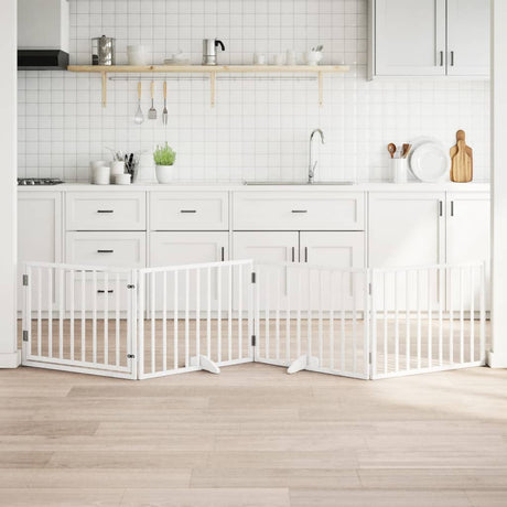 Vidaxx foldbar hundelåge med dør 4 paneler 320 cm poppeltræ hvid