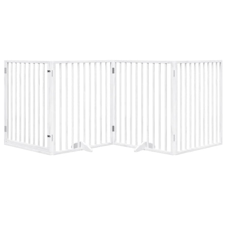 VidaXL hundelåge med dør foldbar 4 paneler hvid 320 cm poppeltræ