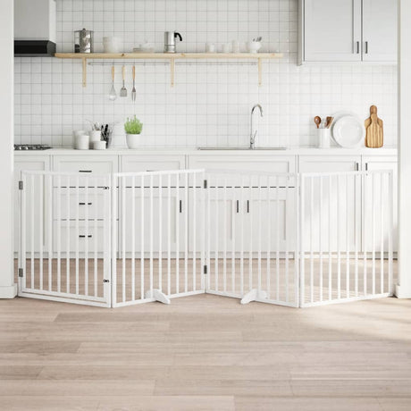 VidaXL hundelåge med dør foldbar 4 paneler hvid 320 cm poppeltræ