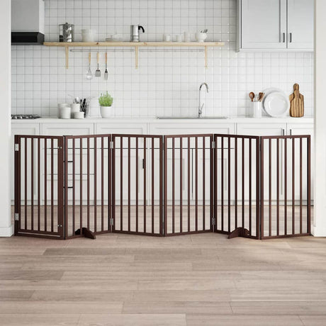 Vidaxxl hundelåge med dør foldbar 6 paneler brun 300 cm poppeltræ