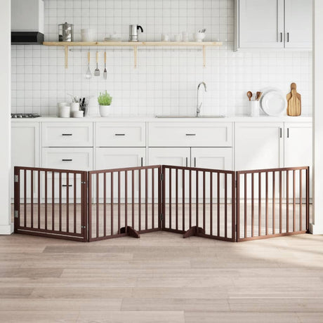 VidaXL hundelåge med dør foldbar 4 paneler brun 320 cm poppeltræ