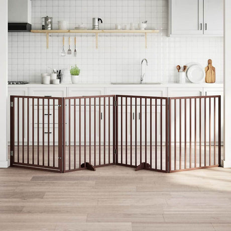 VidaXL hundelåge med dør foldbar 4 paneler brun 320 cm poppeltræ