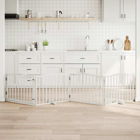 Vidaxx foldbar hundelåge med dør 4 paneler 320 cm poppeltræ hvid