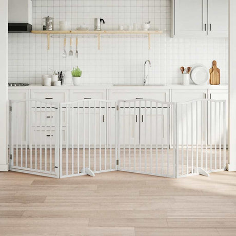 Vidaxx foldbar hundelåge med dør 4 paneler 320 cm poppeltræ hvid