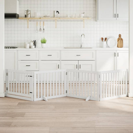 Vidaxx foldbar hundelåge med dør 4 paneler 320 cm poppeltræ hvid