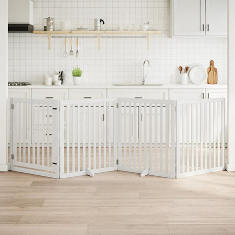Vidaxx foldbar hundelåge med dør 4 paneler 320 cm poppeltræ hvid