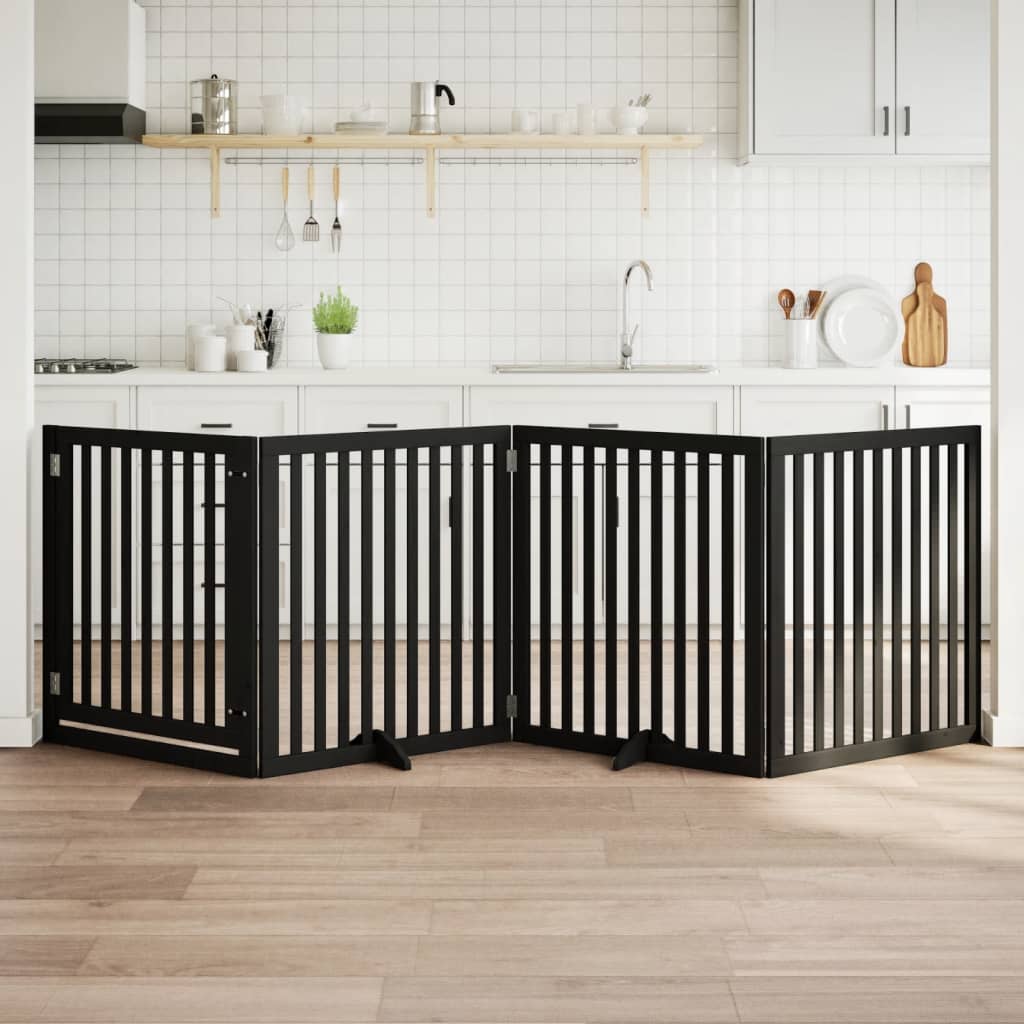 Vidaxx foldbar hundelåge 4 paneler 320 cm poppeltræ sort