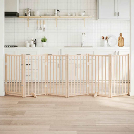 Vidaxxl hundelåge med dør foldbar 6 paneler 300 cm massiv fyrretræ