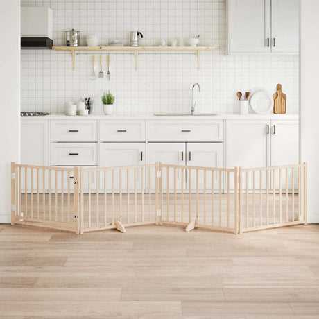 Vidaxx foldbar hundelåge med dør 4 paneler 320cm massiv fyrretræ
