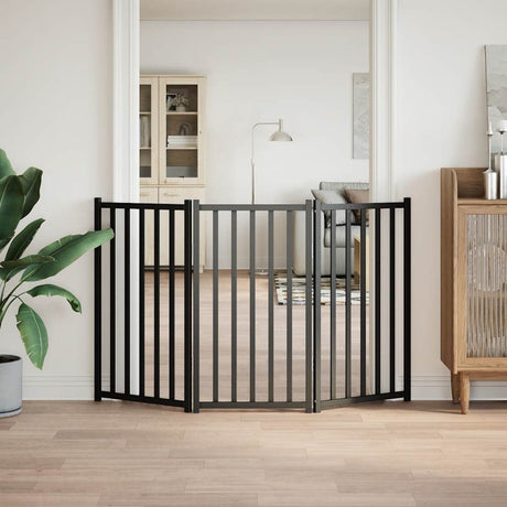 Vidaxl foldbar hundelåge 3 paneler 150 cm massiv fyrretræ sort