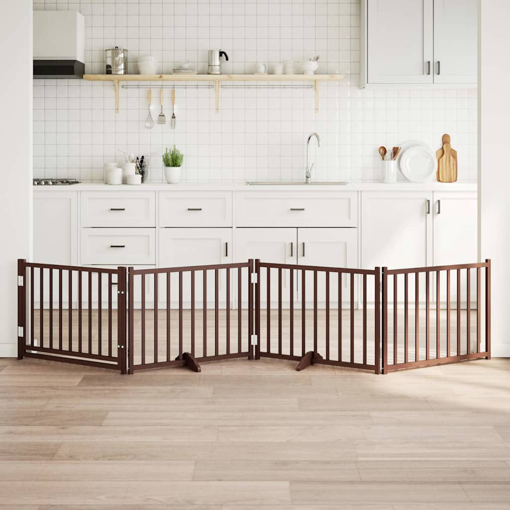 Vidaxl foldbar hundelåge 4 paneler 320cm massiv fyrretræ brun eg