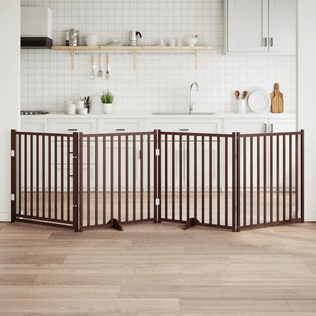 Vidaxl foldbar hundelåge 4 paneler 320cm massiv fyrretræ brun eg