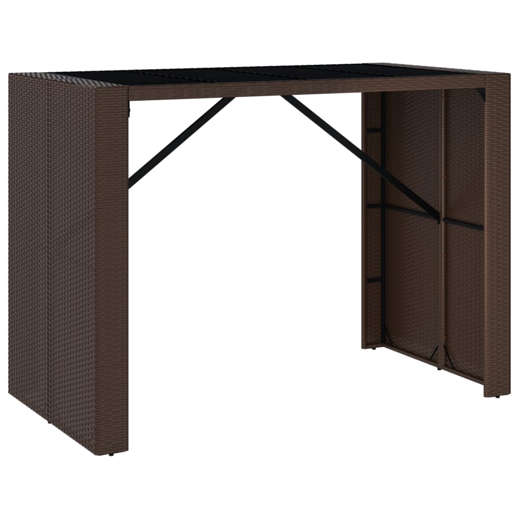 Vidaxl bartafel met glazen blad 145x80x110 cm poly rattan bruin