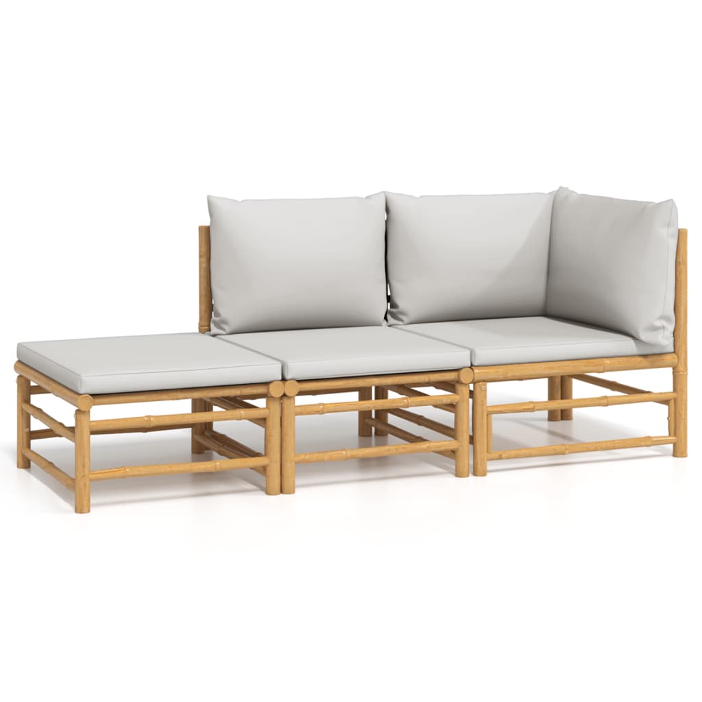 Vidaxl 3-delige loungeset met kussens bamboe lichtgrijs