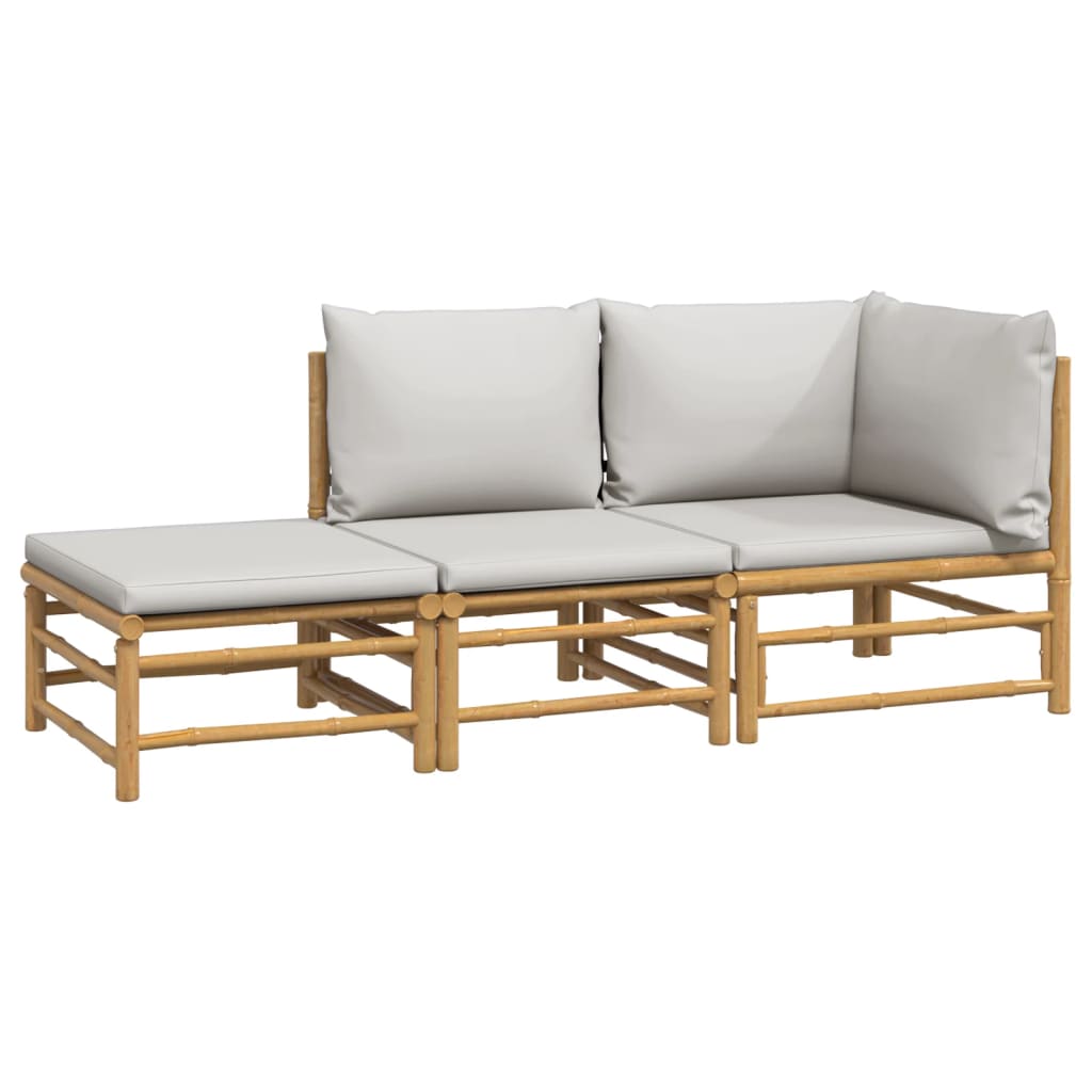 Vidaxl 3-delige loungeset met kussens bamboe lichtgrijs