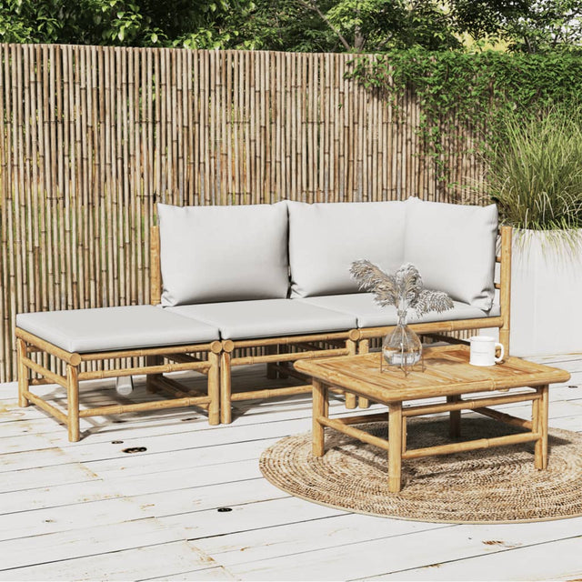 Vidaxl 3-delige loungeset met kussens bamboe lichtgrijs