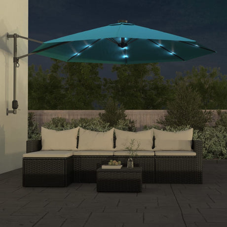 Vidaxl vægparasol med LED'er 290 cm havblå