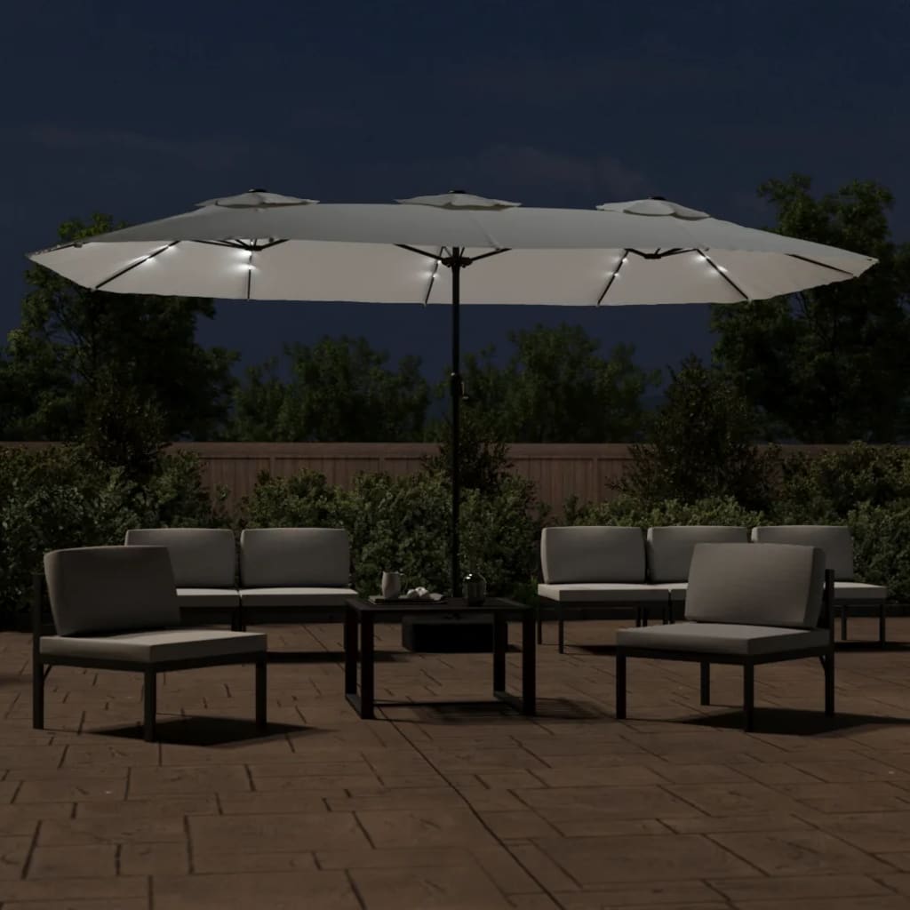 Vidaxx parasol dobbelttag med LED 449x265 cm sandhvid
