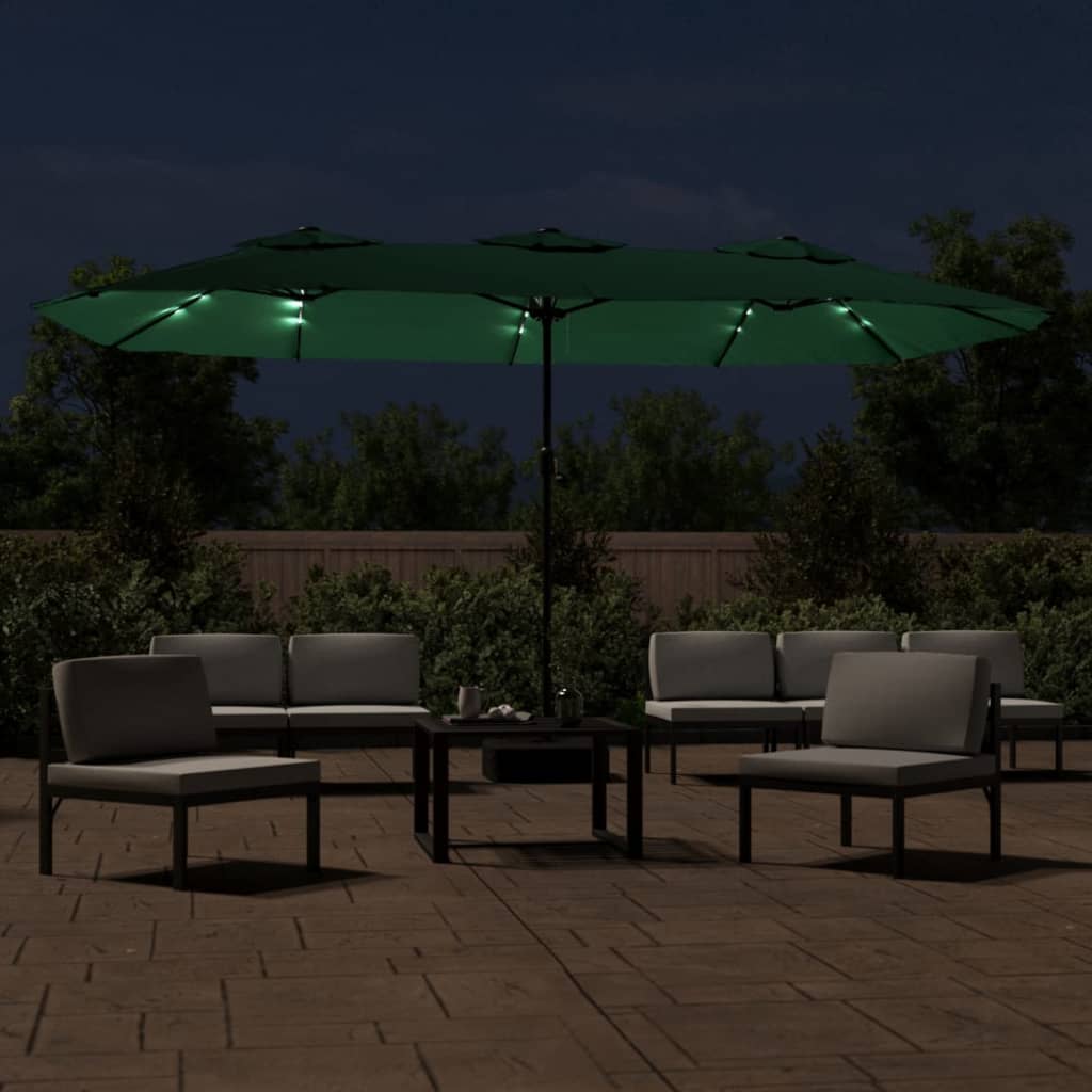 Vidaxx parasol dobbelttag med LED 449x265 cm grøn