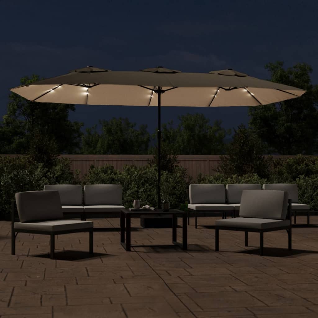 Vidaxx parasol dobbelttag med LED 449x265 cm taupe