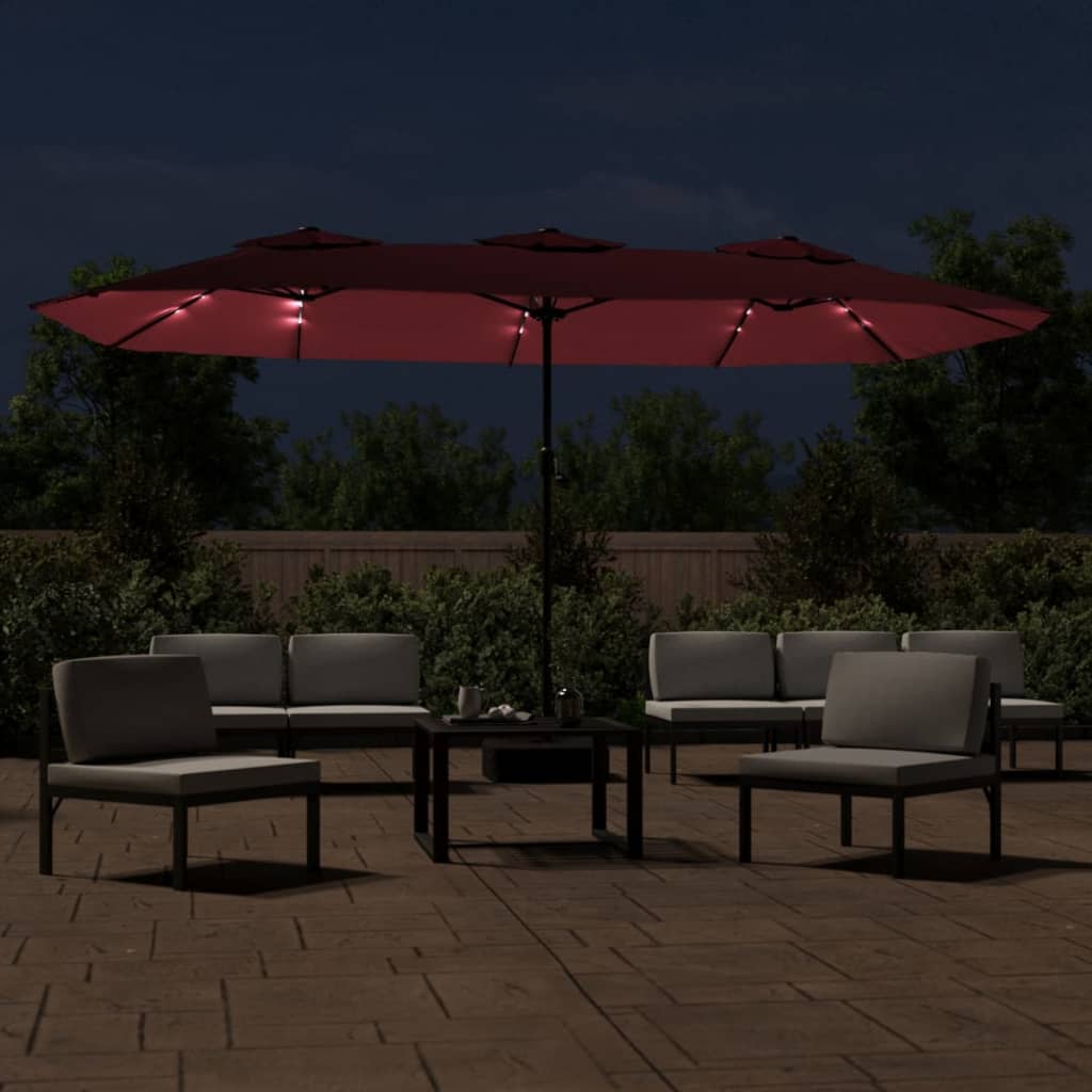 Vidaxx parasol dobbelttag med LED 449x265 cm bordeaux