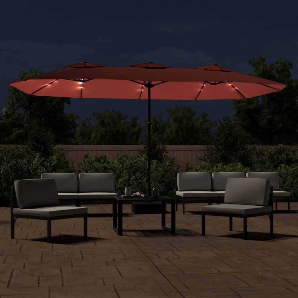 Vidaxx parasol dobbelttag med LED 449x265 cm terracotta farvet