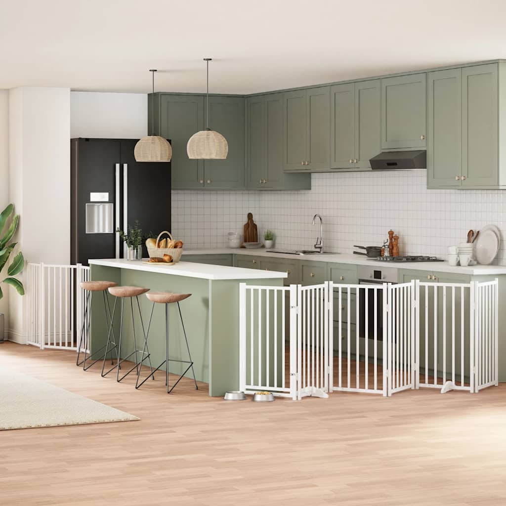 Vidaxl hondenhek inklapbaar met deur 9 panelen 450 cm populierhout wit