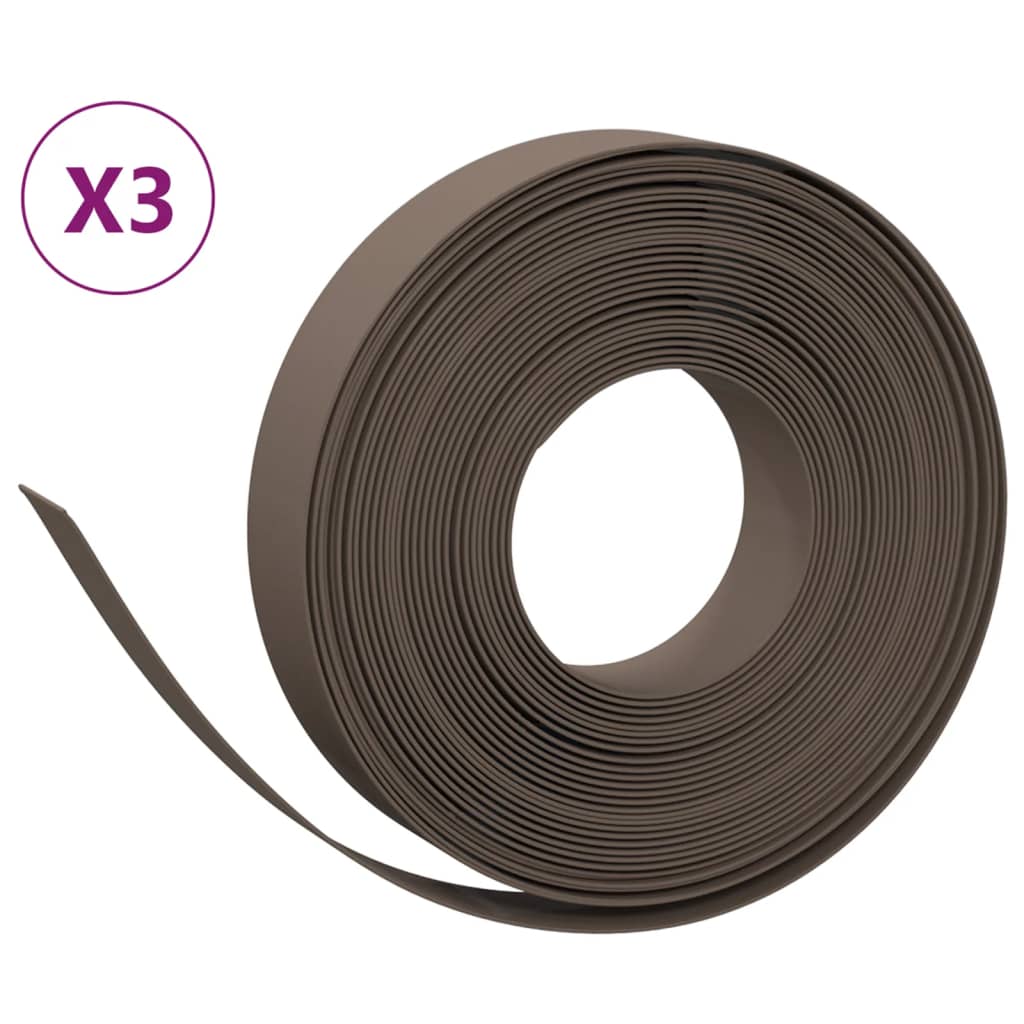 Vidaxl havekanter 3 stk 10 m 10 cm polyethylenbrun