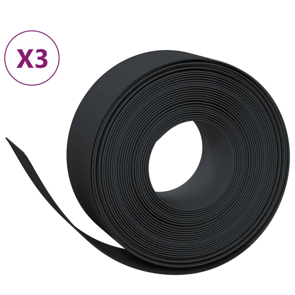 Vidaxl havekanter 3 stk 10 m 20 cm polyethylen sort