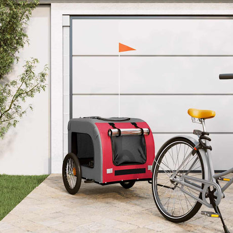 Vidaxl Dog Bike Trailer Oxford stof og jernrød og grå