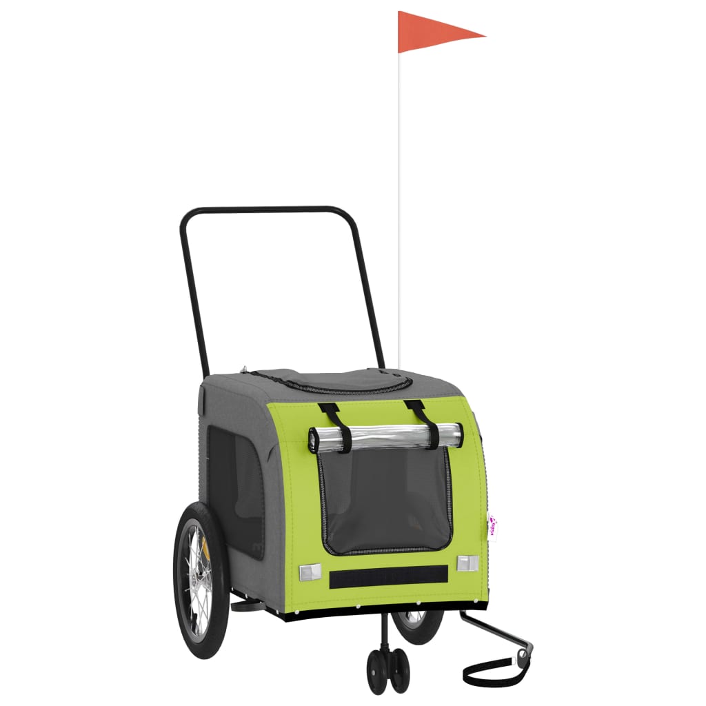 Vidaxl Dog Bike Trailer Oxford stof og jerngrøn og grå