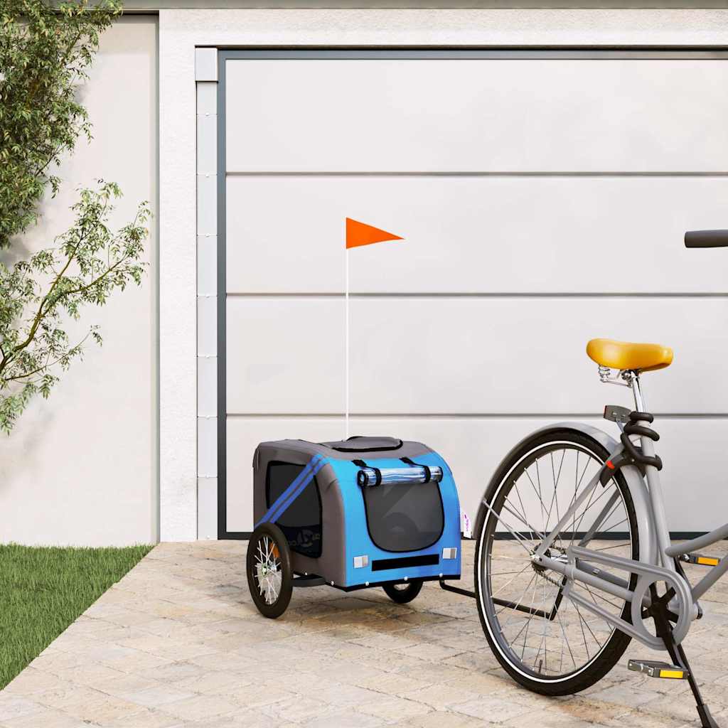Vidaxl hondenfietstrailer oxford stof en ijzer blauw en grijs