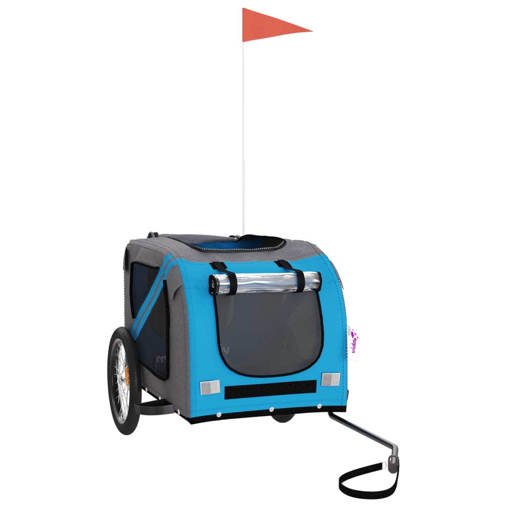 Vidaxl Dog Bike Trailer Oxford stof og jernblå og grå