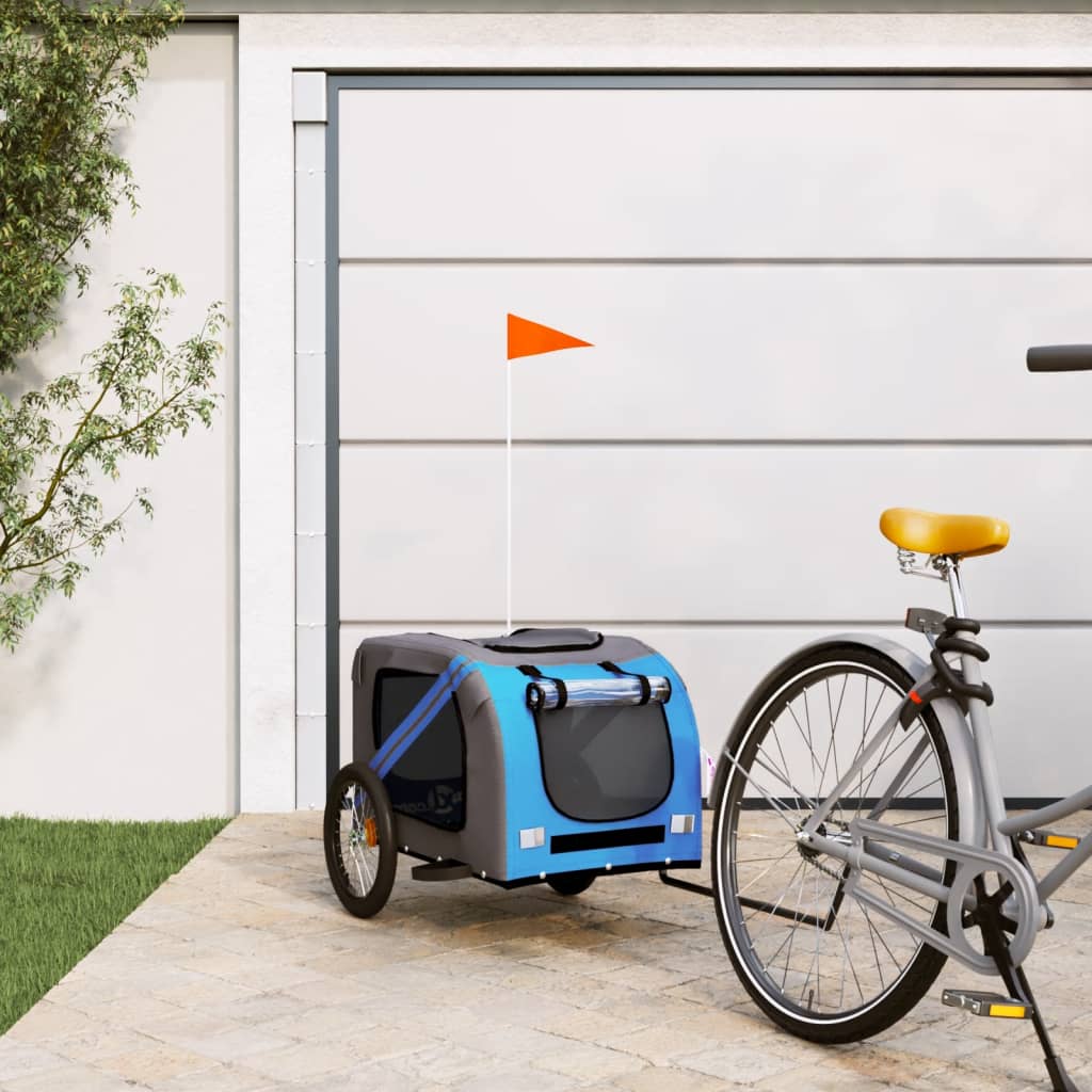 Vidaxl Dog Bike Trailer Oxford stof og jernblå og grå