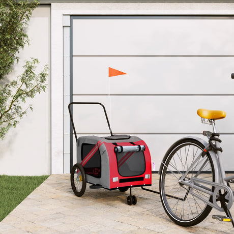 Vidaxl Dog Bike Trailer Oxford stof og jernrød og grå