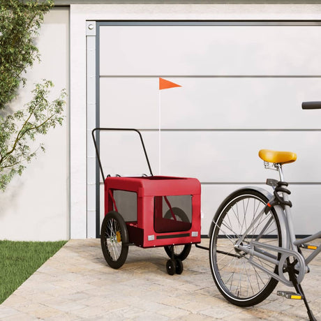 Vidaxl Dog Bike Trailer Oxford stof og jernrød og sort