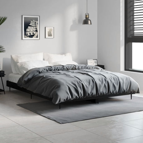 Vidaxl bedframe led massief hout zwart 140x190 cm