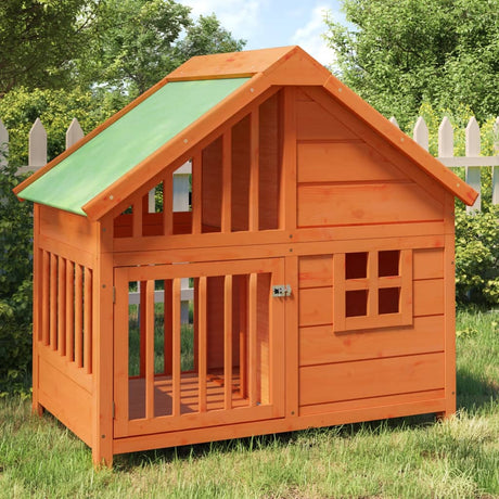 VIDAXXL DOGHOUSE 96X60.5X87 CM SOLID PINE WOOD Brown