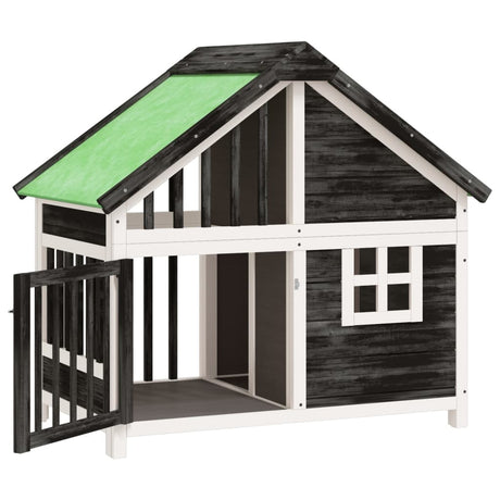 VIDAXXL DOGHOUSE 96X60.5X87 CM SOLID PINE TRE GRÅ