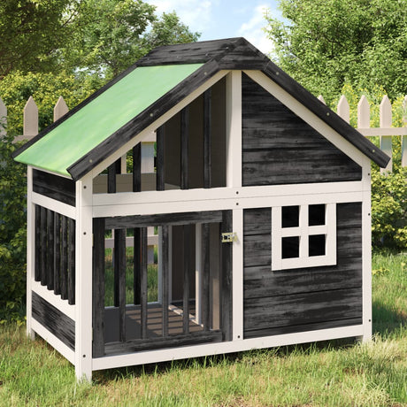 VIDAXXL DOGHOUSE 96X60.5X87 CM SOLID PINE TRE GRÅ