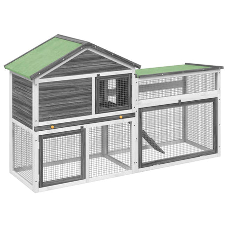 Vidaxxl Rabbit Hutch 185.5x60.5x109.5 cm Fast fyrretræ grå