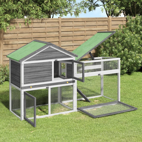 Vidaxxl Rabbit Hutch 185.5x60.5x109.5 cm Fast fyrretræ grå